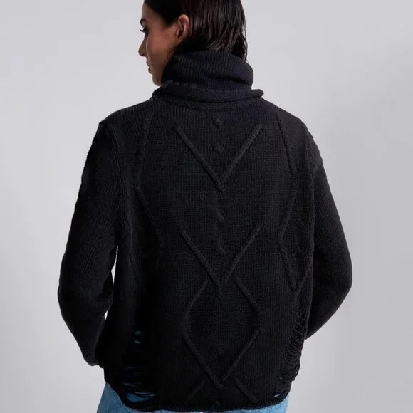 One x One Teaspoon Luxe Black Laddered Roll Neck Distressed Sweater Size Small - Picture 7 of 13
